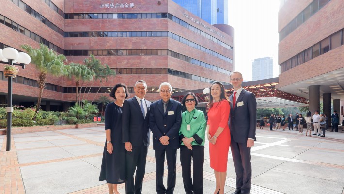 The donor Chan family pictured in front of the Seal of Love Foundation Building. (From left) Mrs Judy Chan, Mr Charles Chan, Mr Lawrence Chan, Mrs Lillian Chan, Ms Dee Dee Chan and Mr Harry Wind.