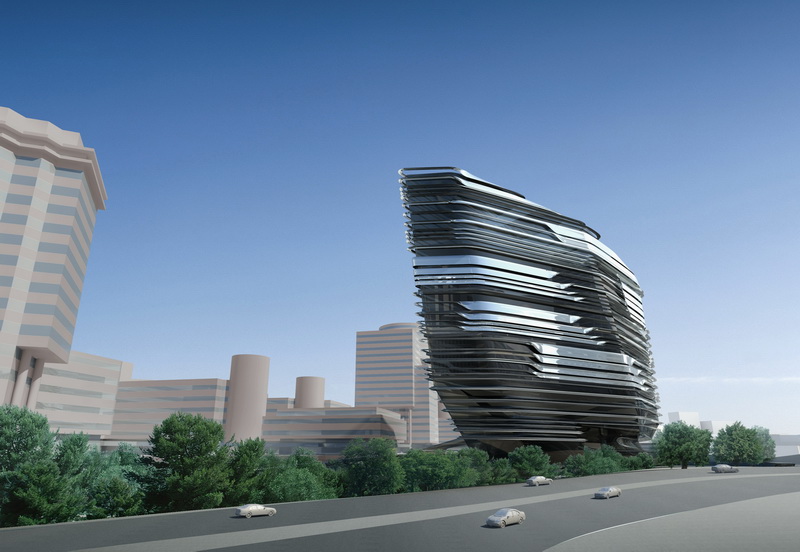 「賽馬會創新樓」的外觀構想圖。 