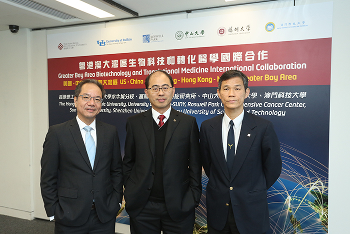(from the left) Dr. Terence Lau, Director of Innovation and Technology Development, Professor Wing-tak Wong, Dean of Faculty of Applied Science and Textiles and Professor Larry Chow, Department of ABCT of PolyU introduced the collaboration.