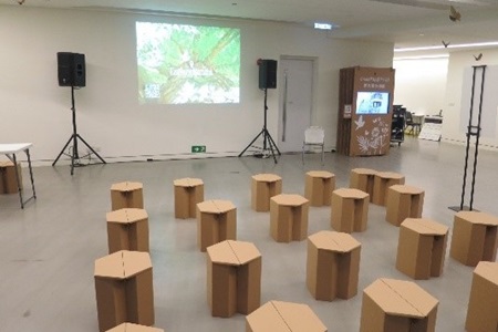 Weight-standing paper carton chairs at the event