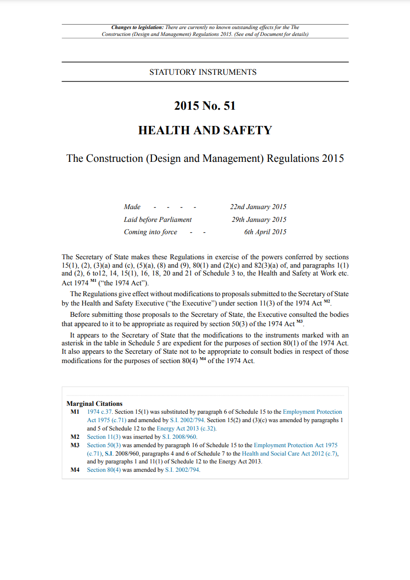The Construction (Design and Management) Regulations 2015