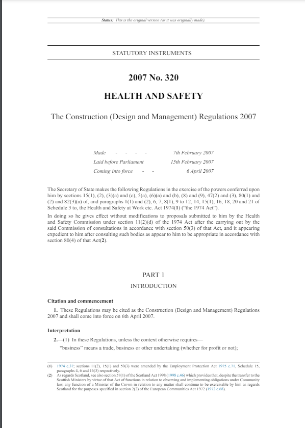 The Construction (Design and Management) Regulations 2007