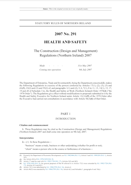 The Construction (Design and Management) Regulations (Northern Ireland) 2007