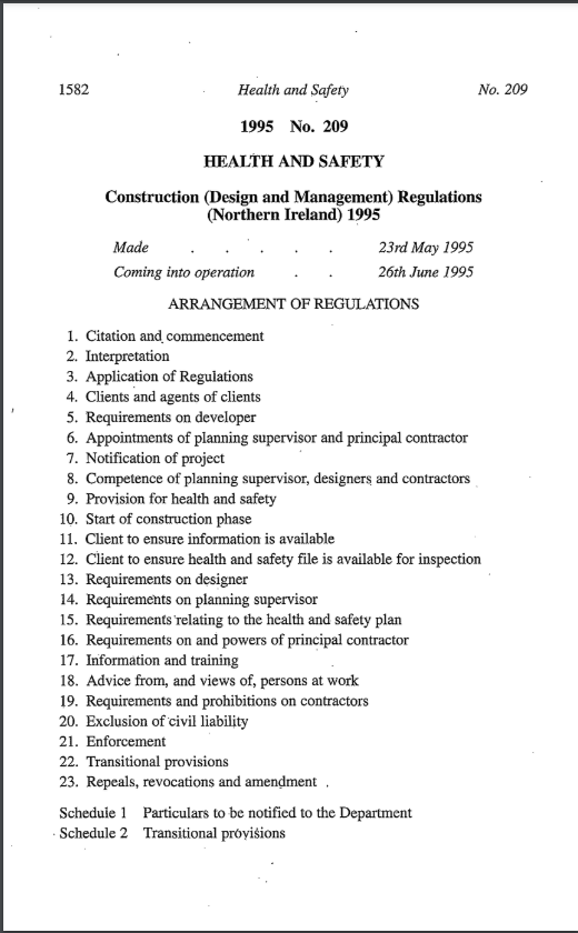 Construction (Design and Management) Regulation (Northern Ireland) 1995