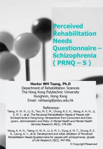 Perceived Rehabilitation Needs Questionnaire – Schizophrenia (PRNQ – S)